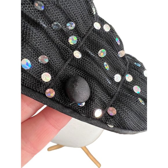 Vintage Patra Black/Silver Sequin Button Up Crop Top | Size 4 - Picture 6 of 7